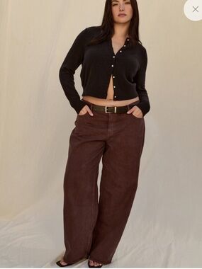 Abercrombie & Fitch Curve Love Low Rise Ultra Loose Brown Jeans Size 30 Long NWT